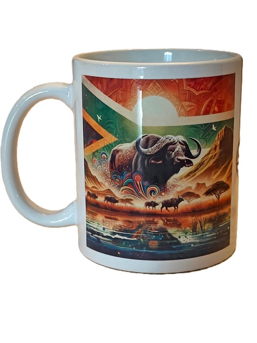 The Big five mugs with the South African flag background