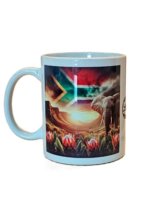 The Big five mugs with the South African flag background