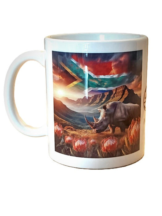 The Big five mugs with the South African flag background